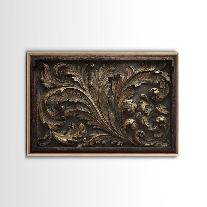 Carved Acanthus Leaf Ornament Study Canvas Print, Baroque Art, Canvas, Living Room Decor, Ornate, Room Decor Aesthetic, BAO-3x2-43