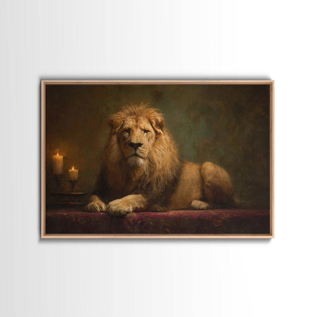 Royal Lion Portrait Framed Canvas Print, Baroque Art, Digital Wall Art, Living Room Decor, Fine Art, Ornate, Portrait Painting, BAO-3x2-45