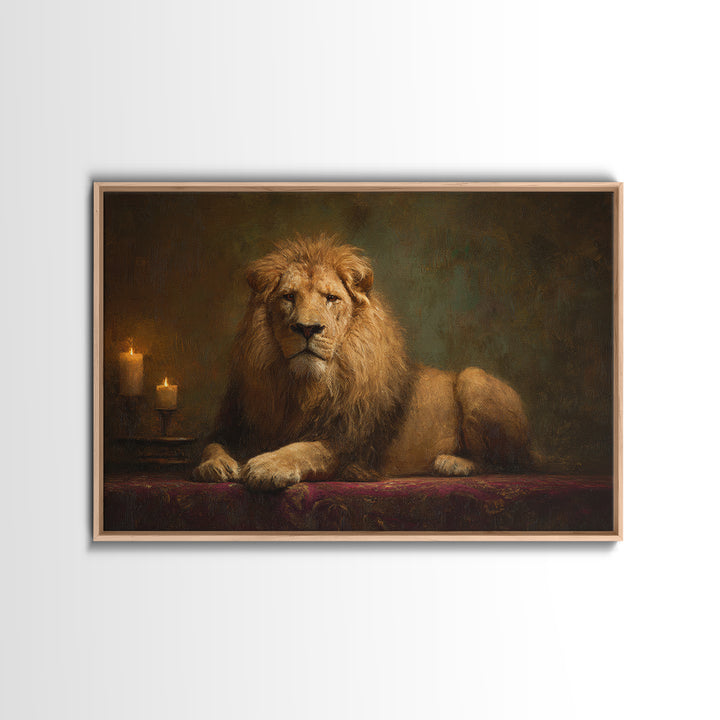 Royal Lion Portrait Framed Canvas Print, Baroque Art, Digital Wall Art, Living Room Decor, Fine Art, Ornate, Portrait Painting, BAO-3x2-45