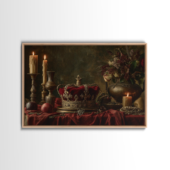 Dark Red Velvet Canvas Print, Baroque Art, Art, Living Room Decor, Fine Art, Ornate, Modern Wall Art, Living Room Wall Art, BAO-3x2-51