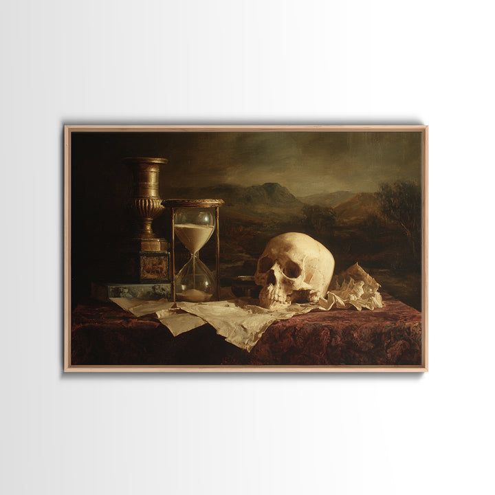 Skull and Hourglass Vanitas Still Life Canvas Print, Baroque Art, Printable Wall Art, Living Room Decor, Fine Art, Ornate, BAO-3x2-57