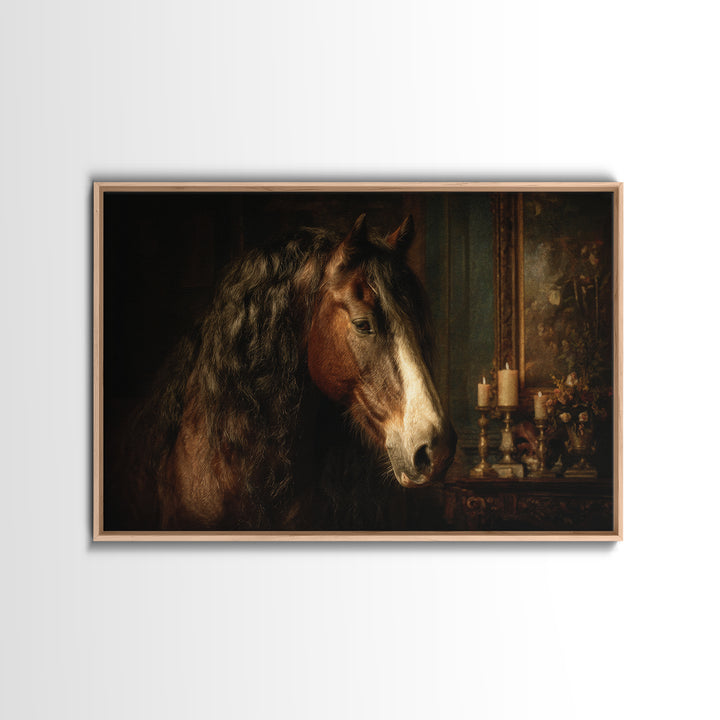 Dramatic Horse Portrait Canvas Print, Baroque Art, Printable Art, Living Room Decor, Ornate, Gallery Wall, Dark Academia Art, BAO-3x2-76