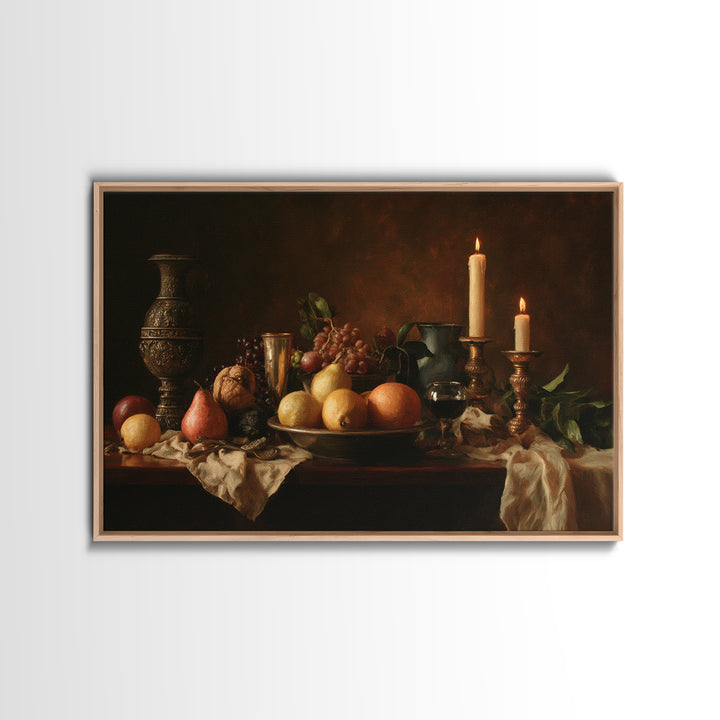 Dramatic Fruit Still Life Framed Canvas Print, Baroque Art, Living Room Wall Art, Living Room Decor, Fine Art, Ornate, BAO-3x2-77