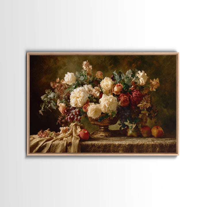 Dark Floral Arrangement Framed Canvas Print, Baroque Art, Living Room Wall Art, Living Room Decor, Ornate, Art Nouveau Decor, BAO-3x2-80