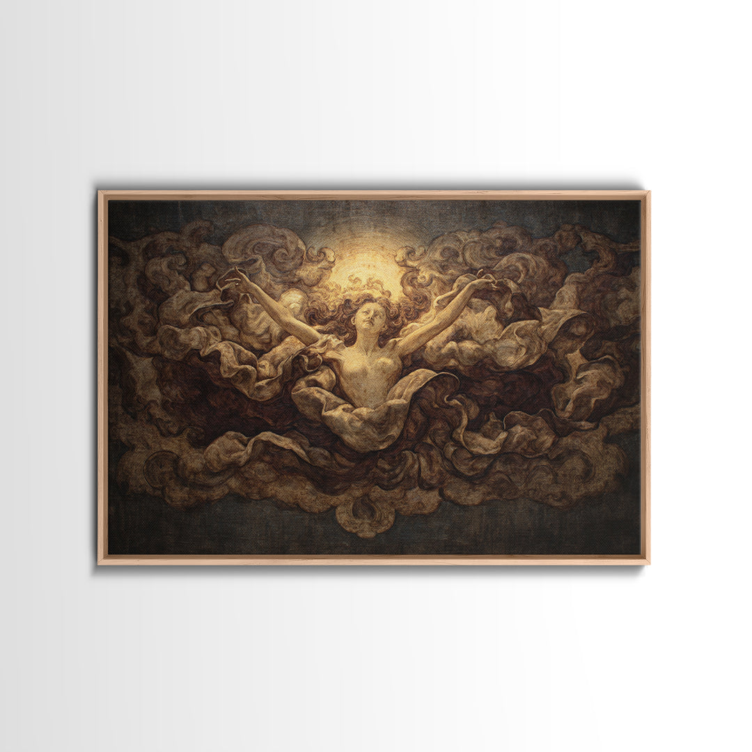 Mythic Goddess Figure Framed Canvas Print, Baroque Art, Digital Wall Art, Living Room Decor, Ornate, Portrait Painting, BAO-3x2-90