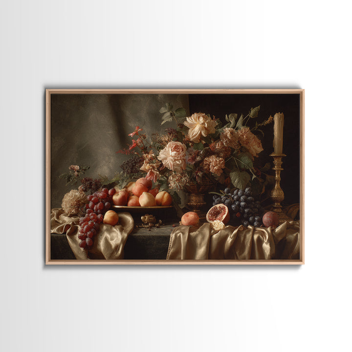 Lavish Banquet Fruit Composition Framed Canvas Print, Baroque Art, Eclectic Wall Art, Living Room Decor, Fine Art, Ornate, BAO-3x2-96