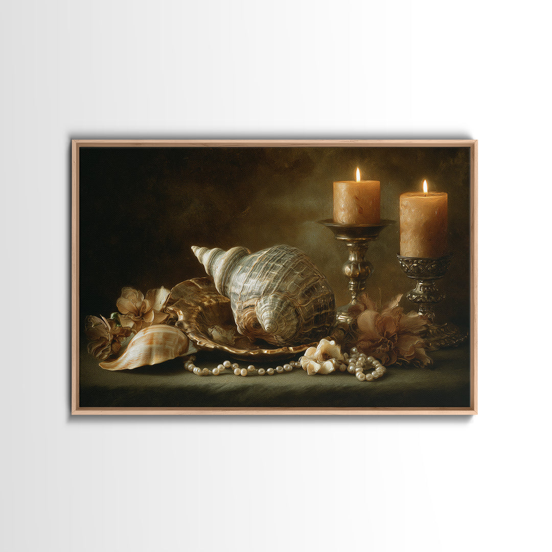 Ornamental Shell and Pearl Composition Canvas Print, Baroque Art, Dark Academia Decor, Living Room Decor, Fine Art, Ornate, BAO-3x2-98