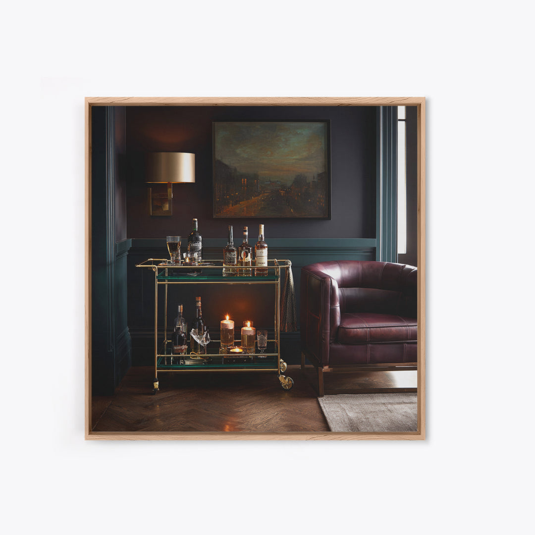 Luxury Emerald Bar Cart Arrangement Canvas Print, Bar Art, Kitchen Print, Bar Decor, Oil Painting, Fine Art Print, BAR-1x1-22