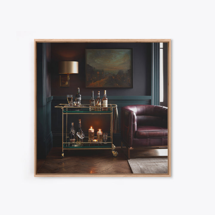 Luxury Emerald Bar Cart Arrangement Canvas Print, Bar Art, Kitchen Print, Bar Decor, Oil Painting, Fine Art Print, BAR-1x1-22