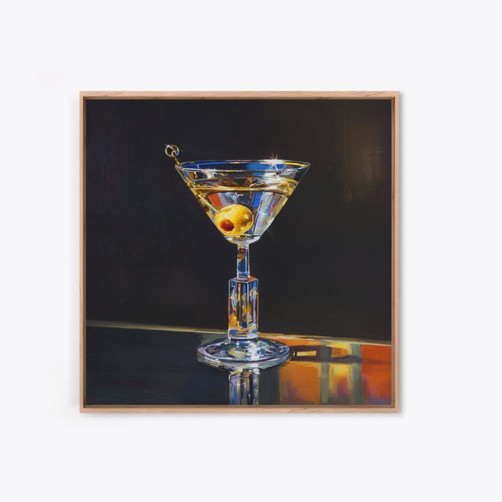 Martini Glass with Olive on a Black Framed Canvas Print, Bar Art, Kitchen Wall Decor, Bar Decor, Fine Art, Bar Cart Art, BAR-1x1-27