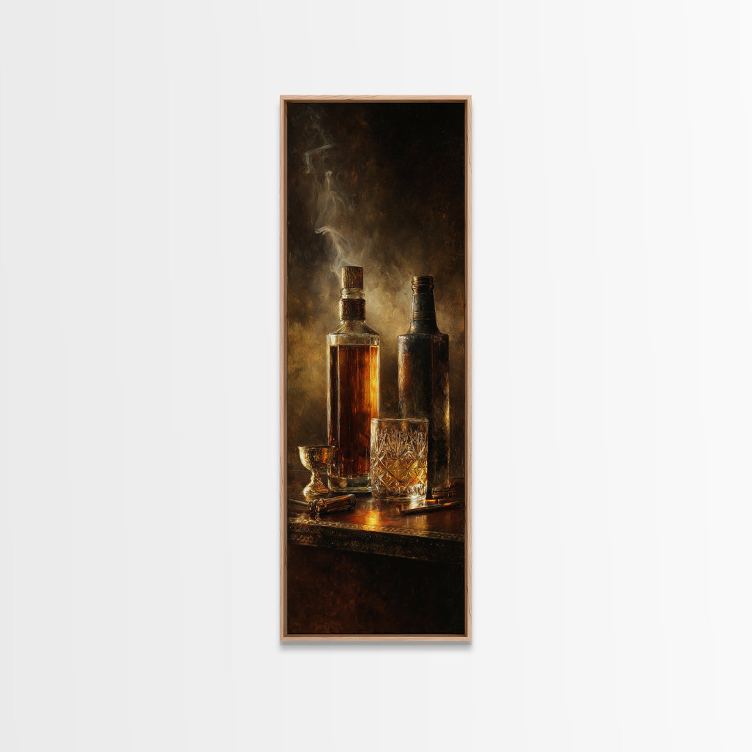 Whiskey Bottle and Cut Crystal Glass Canvas Print, Bar Art, Gallery Decor, Bar Decor, Fine Art, Wall Art, Home Decor, BAR-1x3-38
