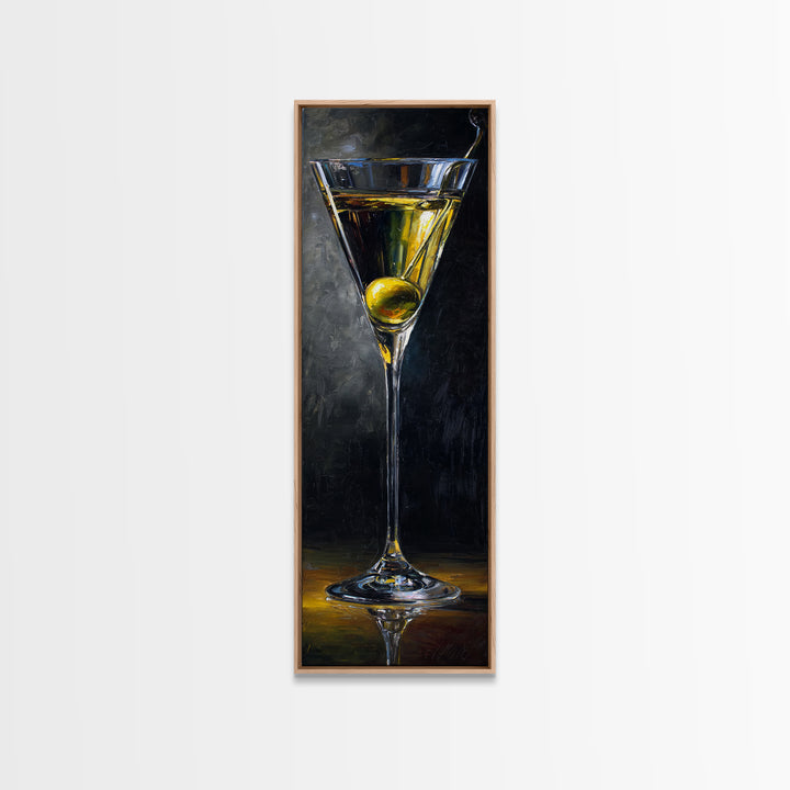 Martini Glass with Olive on a Black Canvas Print, Bar Art, Kitchen Wall Decor, Bar Decor, Fine Art, Bar Cart Art, BAR-1x3-39