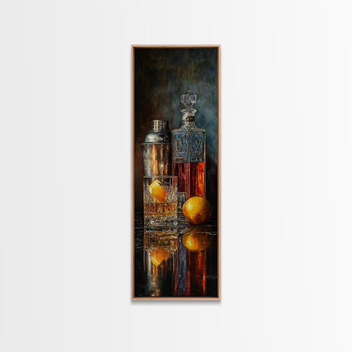 Speakeasy Key and Cocktail Shaker Composition Framed Canvas Print, Bar Art, Minimalist Decor, Bar Decor, Fine Art, BAR-1x3-4