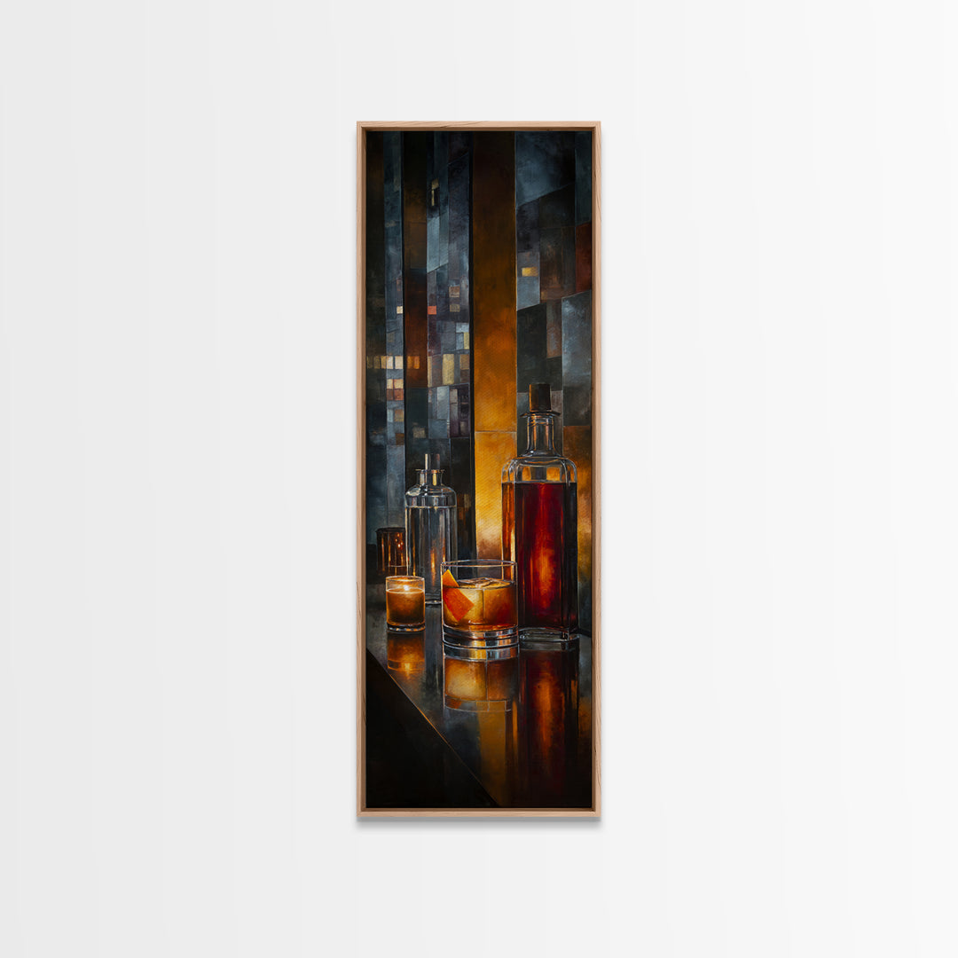 Midnight Manhattan Cocktail Canvas Print, Bar Art, Apartment Decor, Bar Decor, Abstract Art, Living Room Art, BAR-1x3-60