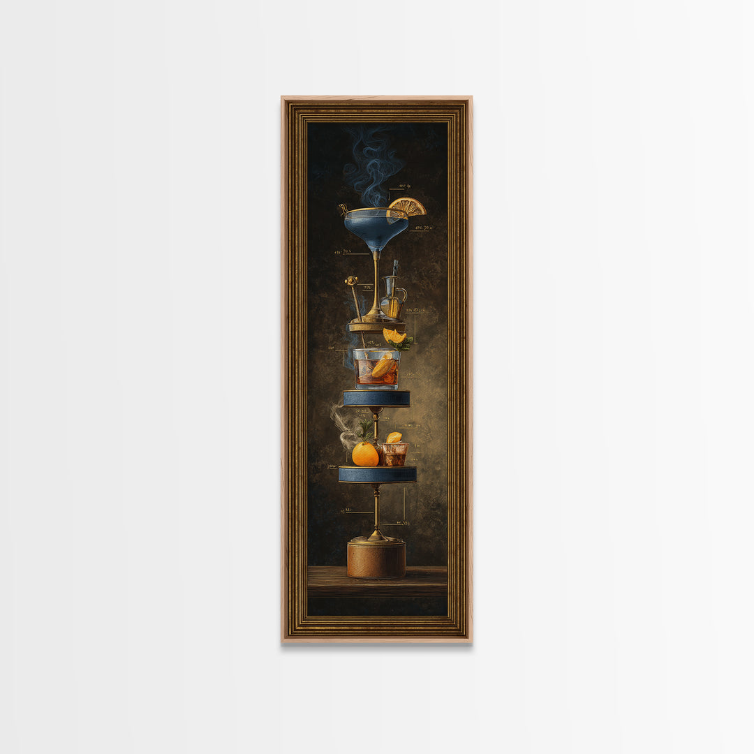 Cocktail Recipe Diagram Styled as Elegant Art Framed Canvas Print, Bar Art, Bar Decor, Fine Art, Statement Artwork, BAR-1x3-80