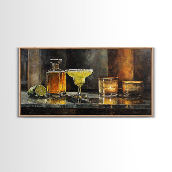 Classic Margarita with Salt Rim and Lime Framed Canvas Print, Bar Art, Art Print, Bar Decor, Fine Art, Kitchen Wall Decor, BAR-2x1-7