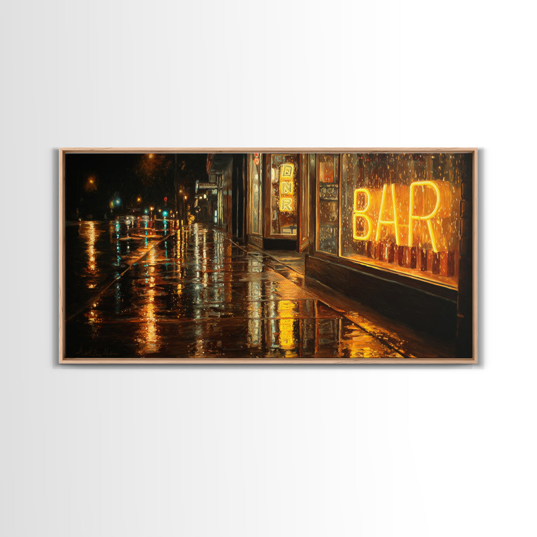 Neon Cocktail Sign Reflected Canvas Print, Bar Art, Bar Sign, Bar Decor, Fine Art, Coffee Bar, Cocktail Wall Art, BAR-2x1-73