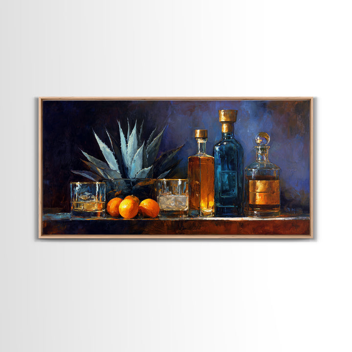 Tequila Agave Plant Study Framed Canvas Print, Bar Art, Kitchen Wall Decor, Bar Decor, Oil Painting, Bar Cart Art, BAR-2x1-80