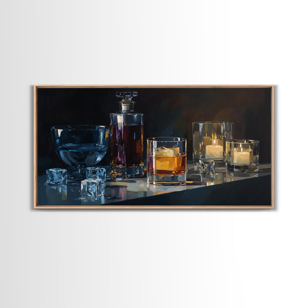 Smoked Glassware Study Framed Canvas Print, Bar Art, Digital Print, Bar Decor, Fine Art, Coffee Wall Art, Living Room Art, BAR-2x1-91