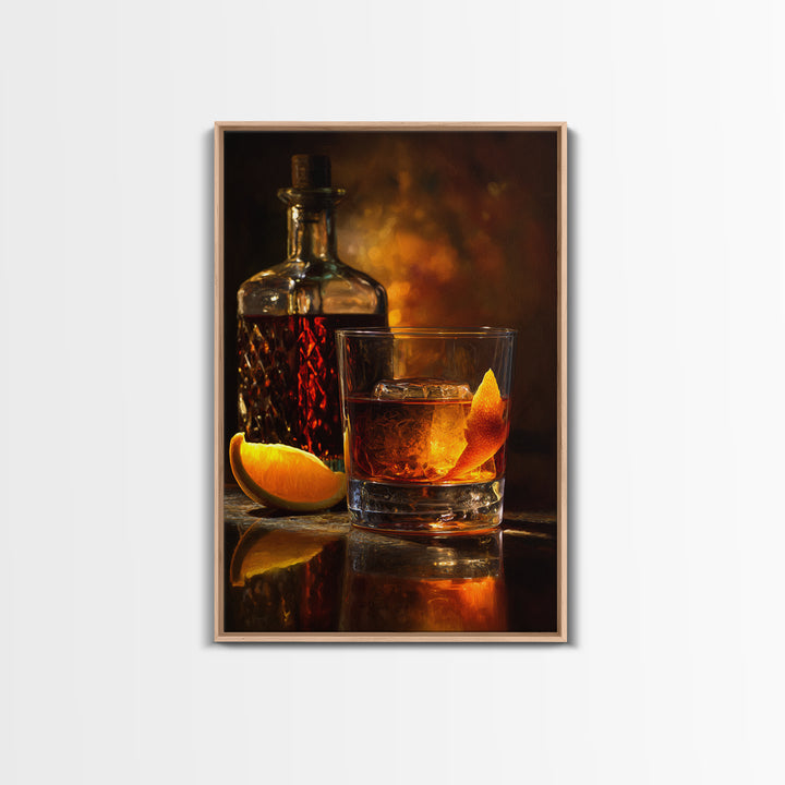 Old Fashioned Cocktail Canvas Print, Bar Art, Kitchen Print, Bar Decor, Oil Painting, Fine Art Print, Statement Artwork, BAR-2x3-57