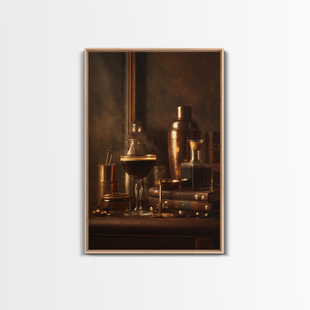 Speakeasy Key and Cocktail Shaker Composition Canvas Print, Bar Art, Canvas Wall Art, Bar Decor, Oil Painting, BAR-2x3-72