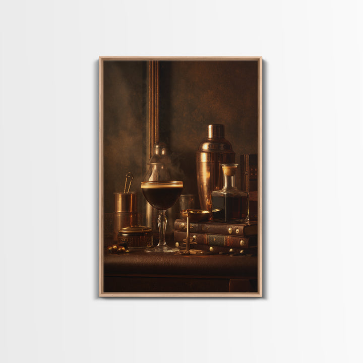 Speakeasy Key and Cocktail Shaker Composition Canvas Print, Bar Art, Canvas Wall Art, Bar Decor, Oil Painting, BAR-2x3-72