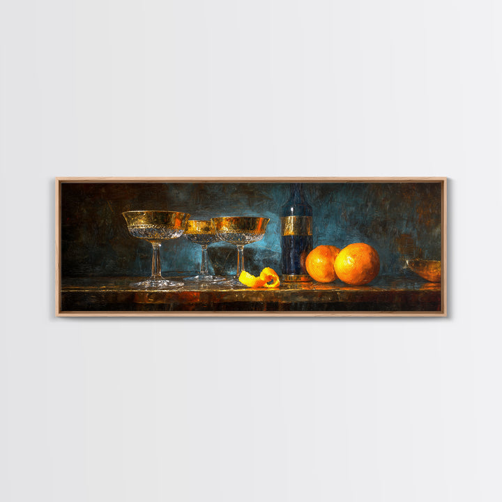 Champagne Coupe Tower Framed Canvas Print, Bar Art, Kitchen Print, Bar Decor, Oil Painting, Fine Art Print, Statement Artwork, BAR-3x1-74