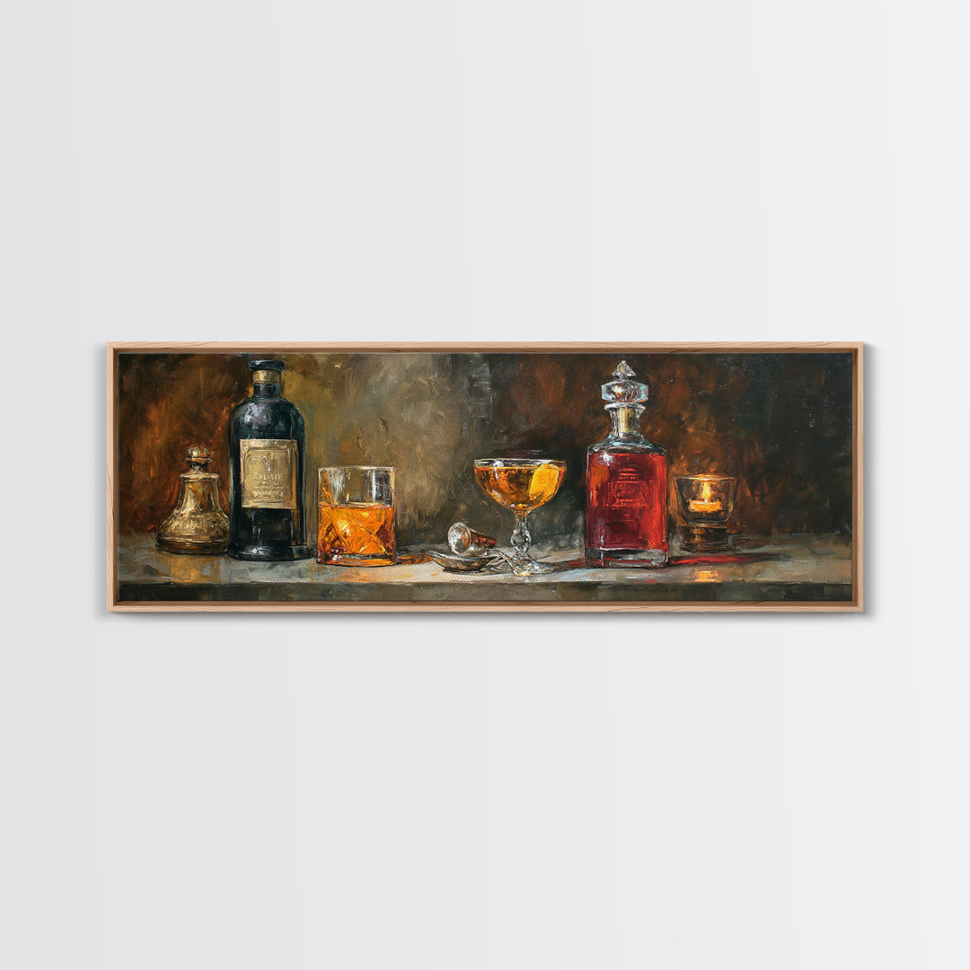 Orange Bitters and Bar Spoon Still Life Canvas Print, Bar Art, Bar Cart Decor, Bar Decor, Oil Painting, Minimalist Decor, BAR-3x1-85