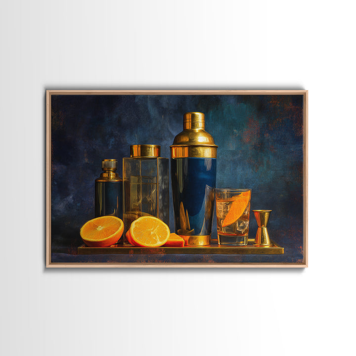 Speakeasy Key and Cocktail Shaker Composition Canvas Print, Bar Art, Minimalist Decor, Bar Decor, Fine Art, Digital Print, BAR-3x2-68