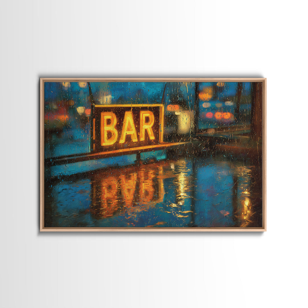 Neon Cocktail Sign Reflected Framed Canvas Print, Bar Art, Fine Art Print, Bar Decor, Fine Art, Metal Wall Art, BAR-3x2-81