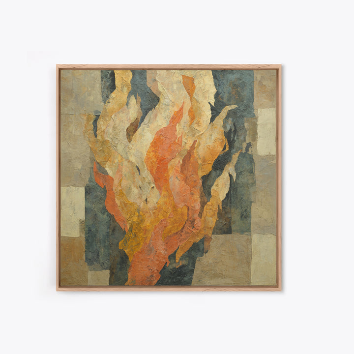 Moody Abstract Flames and Smoke Composition Framed Canvas Print, Basement Art, Rustic Wall Art, Living Room Decor, Abstract Art, BAS-1x1-24