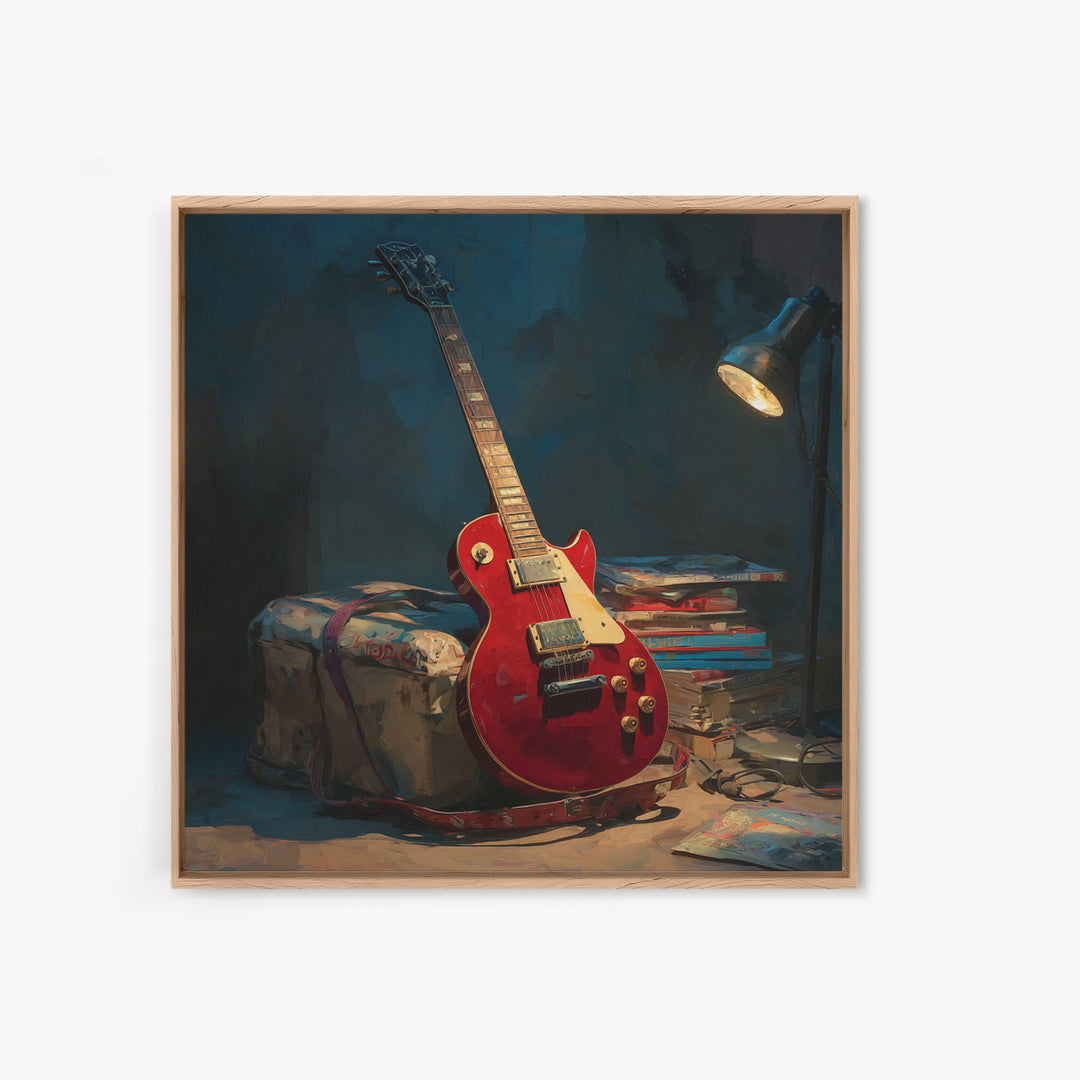 Classic Rock Guitar Still Life Framed Canvas Print, Basement Art, Fine Art Print, Living Room Decor, Fine Art, Retreat, BAS-1x1-29