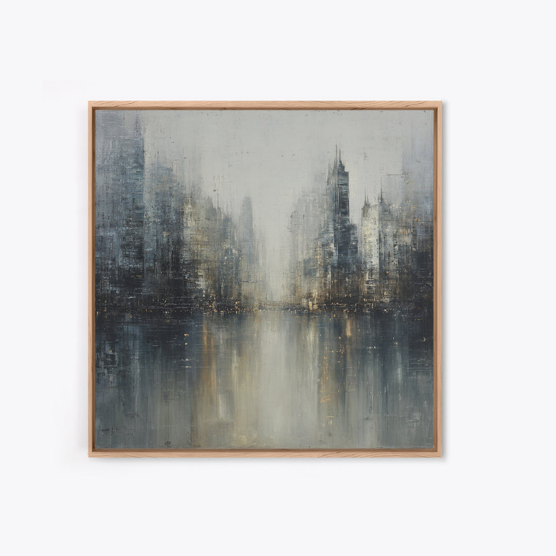 Dark Abstract City Skyline Framed Canvas Print, Basement Art, Western Decor, Living Room Decor, Retreat, Rustic Wall Art, BAS-1x1-7