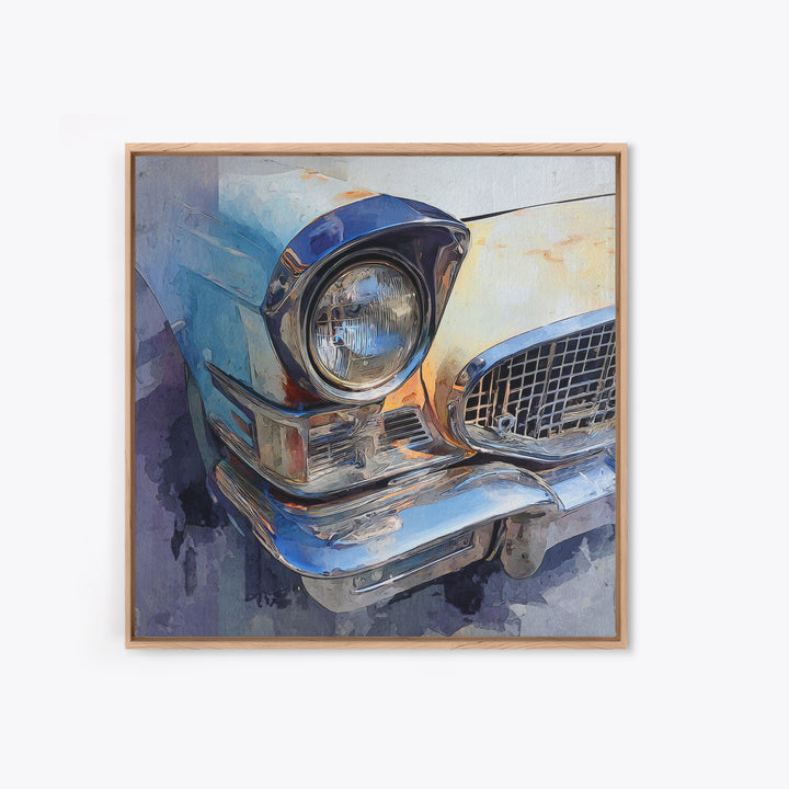 Classic Car Front Grill Closeup Framed Canvas Print, Basement Art, Rustic Wall Art, Living Room Decor, Fine Art, Retreat, BAS-1x1-70