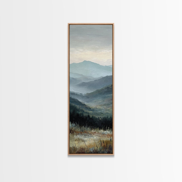 Moody Mountain Landscape for a Cozy Lounge Framed Canvas Print, Basement Art, Home Decor, Living Room Decor, Fine Art, Retreat, BAS-1x3-15