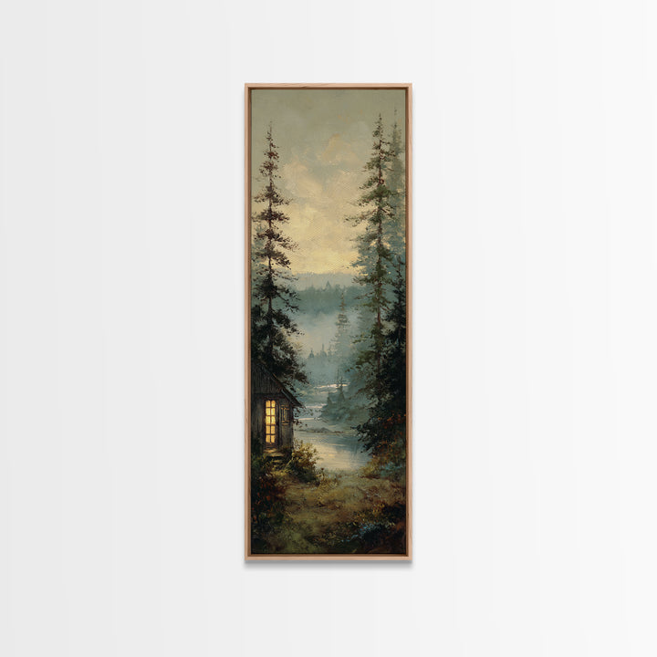 Forest Cabin Night Scene Canvas Print, Basement Art, Bar Decor, Living Room Decor, Fine Art, Retreat, Game Room Decor, BAS-1x3-51