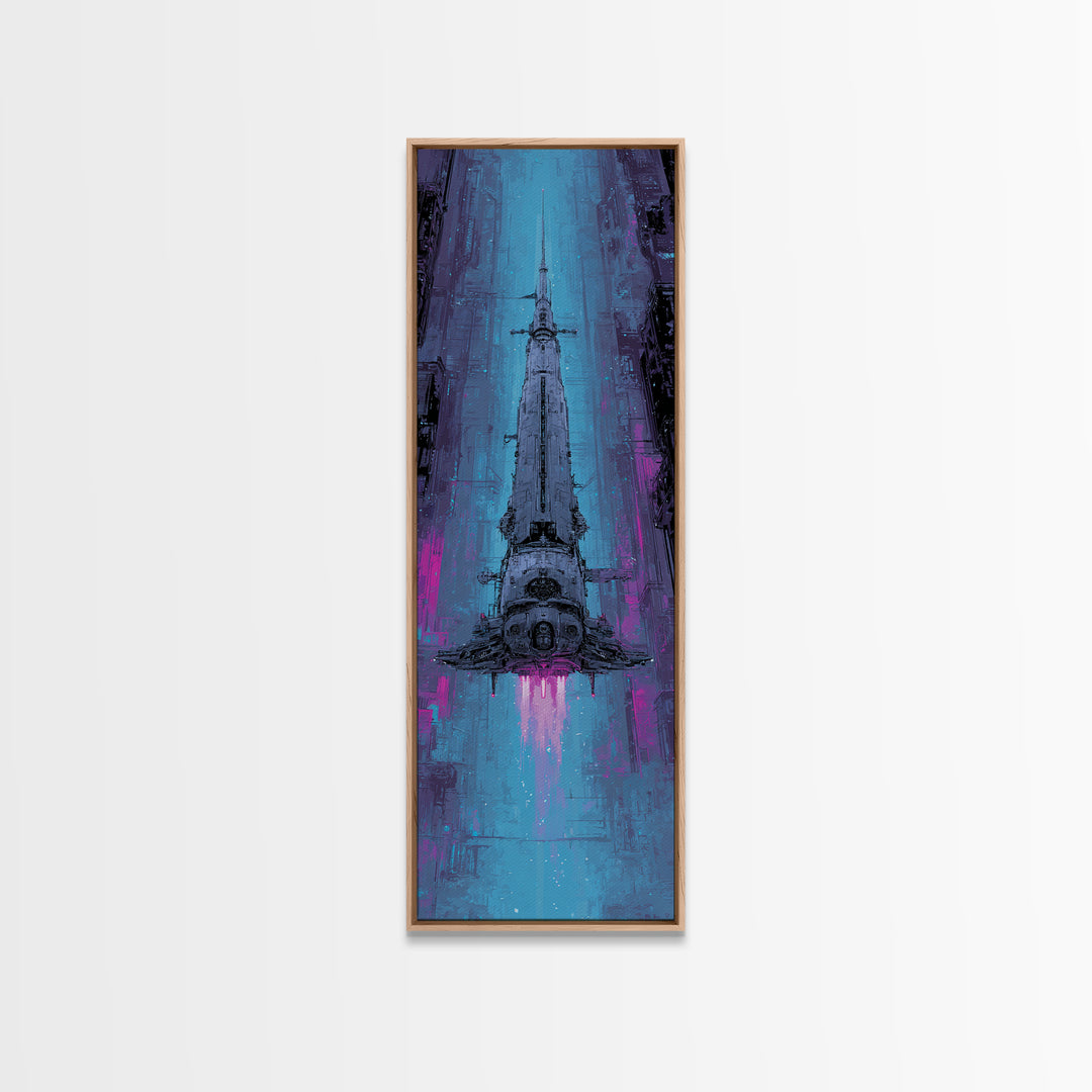 Retro Sci Fi Spaceship Poster for Entertainment Framed Canvas Print, Basement Art, Modern Decor, Living Room Decor, Retreat, BAS-1x3-53