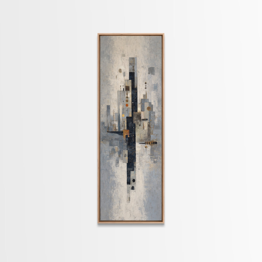 Dark Abstract City Skyline Canvas Print, Basement Art, Bar Wall Art, Living Room Decor, Abstract Art, Retreat, Neutral Decor, BAS-1x3-67