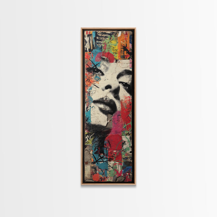 Urban Brick Graffiti Panel Framed Canvas Print, Basement Art, Digital Art Download, Living Room Decor, Fine Art, Retreat, BAS-1x3-83