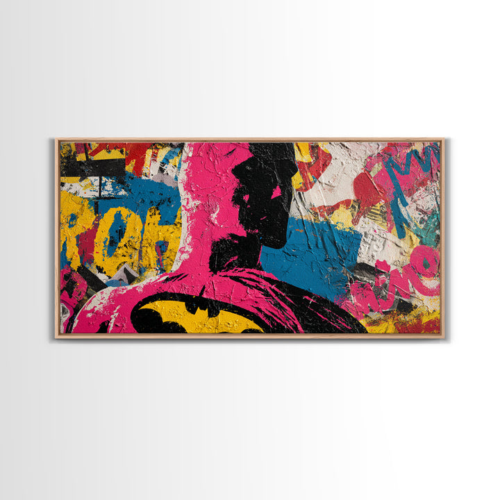 Comic Book Hero Silhouette Canvas Print, Basement Art, Classroom Decor, Living Room Decor, Retreat, Aesthetic Wall Art, BAS-2x1-31
