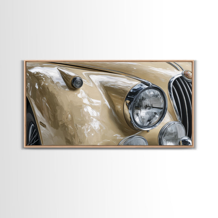Classic Car Front Grill Closeup Canvas Print, Basement Art, Textured Painting, Living Room Decor, Watercolor Art, Retreat, BAS-2x1-66