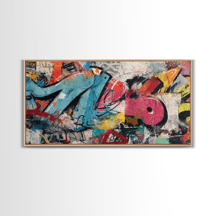 Urban Brick Graffiti Panel Framed Canvas Print, Basement Art, Game Room Decor, Living Room Decor, Fine Art, Retreat, BAS-2x1-67