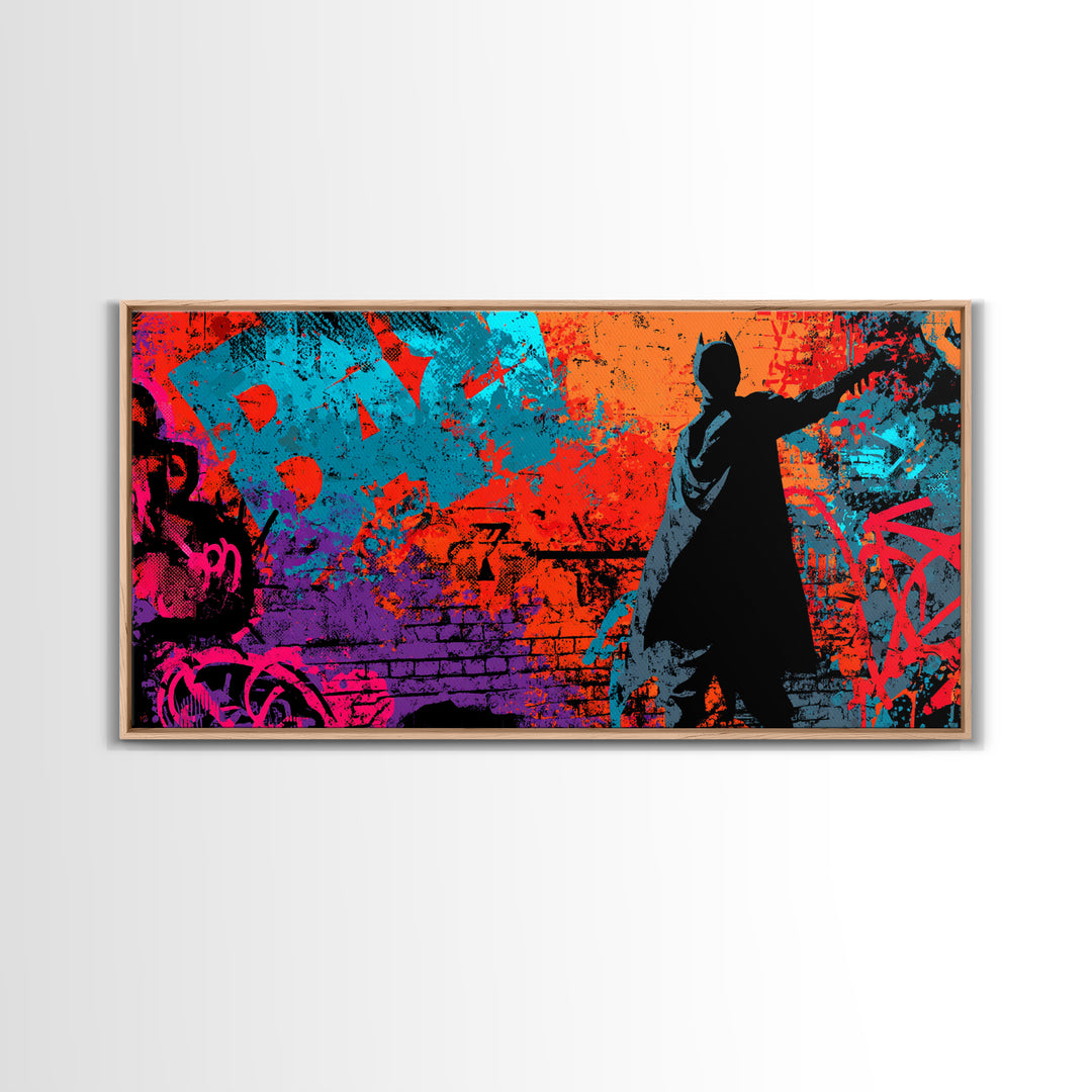 Comic Book Hero Silhouette Framed Canvas Print, Basement Art, Rustic Decor, Living Room Decor, Fine Art, Retreat, Luxury Decor, BAS-2x1-79