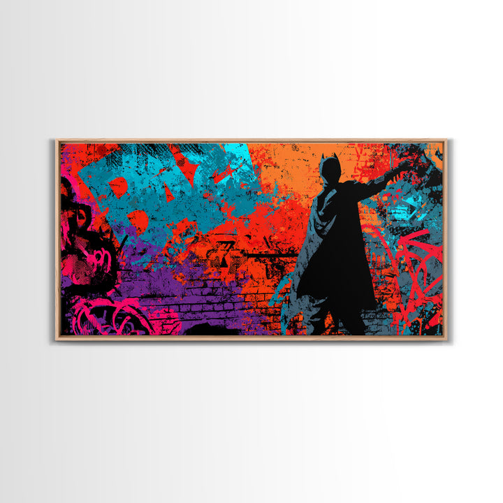 Comic Book Hero Silhouette Framed Canvas Print, Basement Art, Rustic Decor, Living Room Decor, Fine Art, Retreat, Luxury Decor, BAS-2x1-79