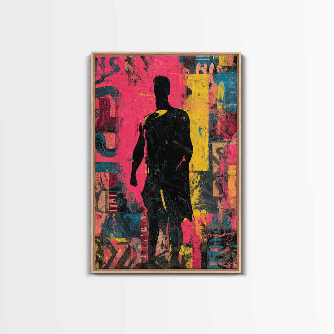 Comic Book Hero Silhouette Framed Canvas Print, Basement Art, Neutral Decor, Living Room Decor, Fine Art, Retreat, Wall Art, BAS-2x3-19