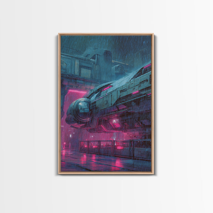 Retro Sci Fi Spaceship Poster for Entertainment Framed Canvas Print, Basement Art, Wall Art, Living Room Decor, Retreat, BAS-2x3-25