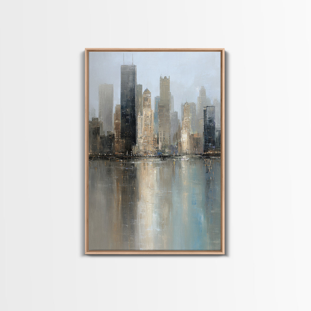 Dark Abstract City Skyline Canvas Print, Basement Art, Minimalist Decor, Living Room Decor, Abstract Art, Retreat, BAS-2x3-39