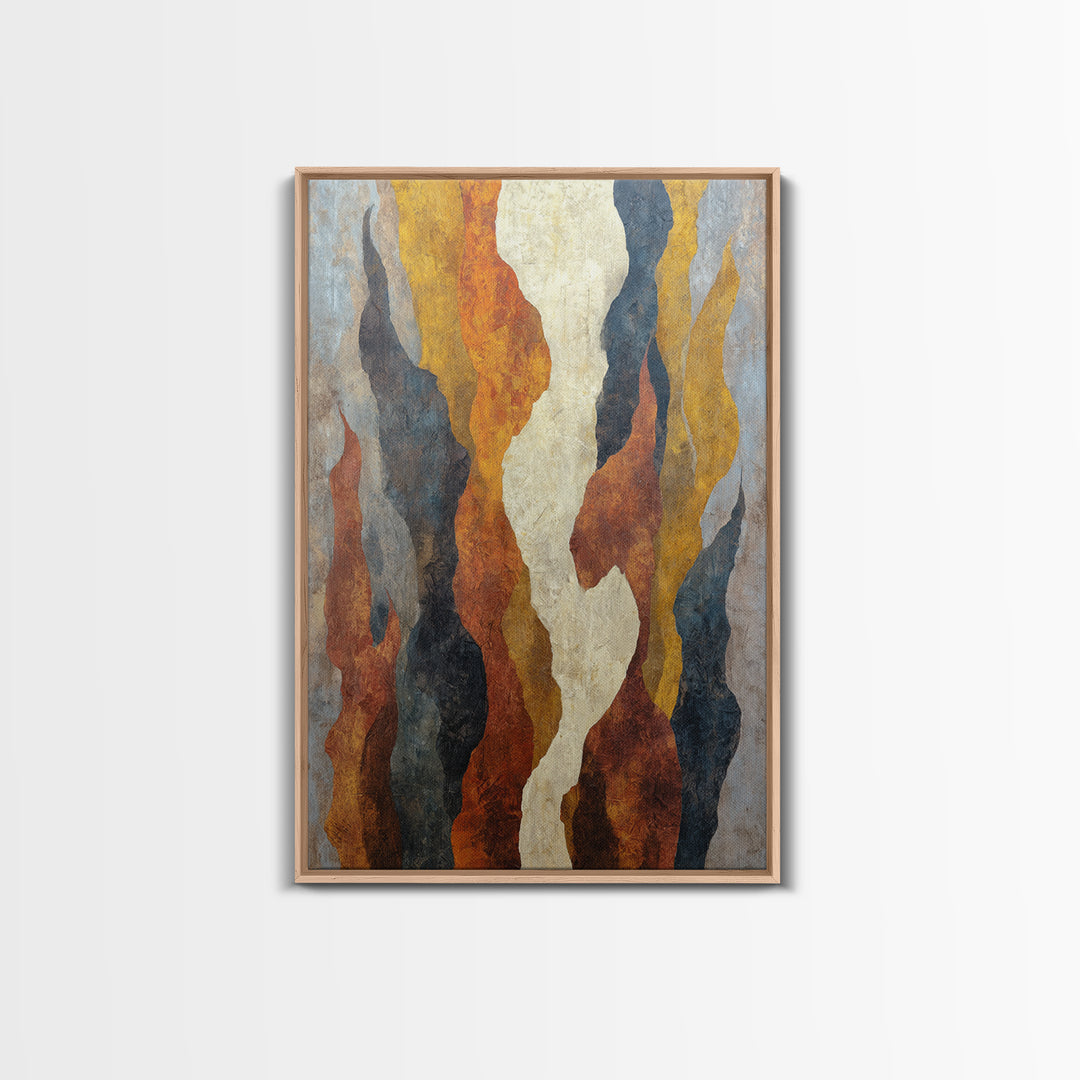 Moody Abstract Flames and Smoke Composition Framed Canvas Print, Basement Art, Neutral Decor, Living Room Decor, Retreat, BAS-2x3-56