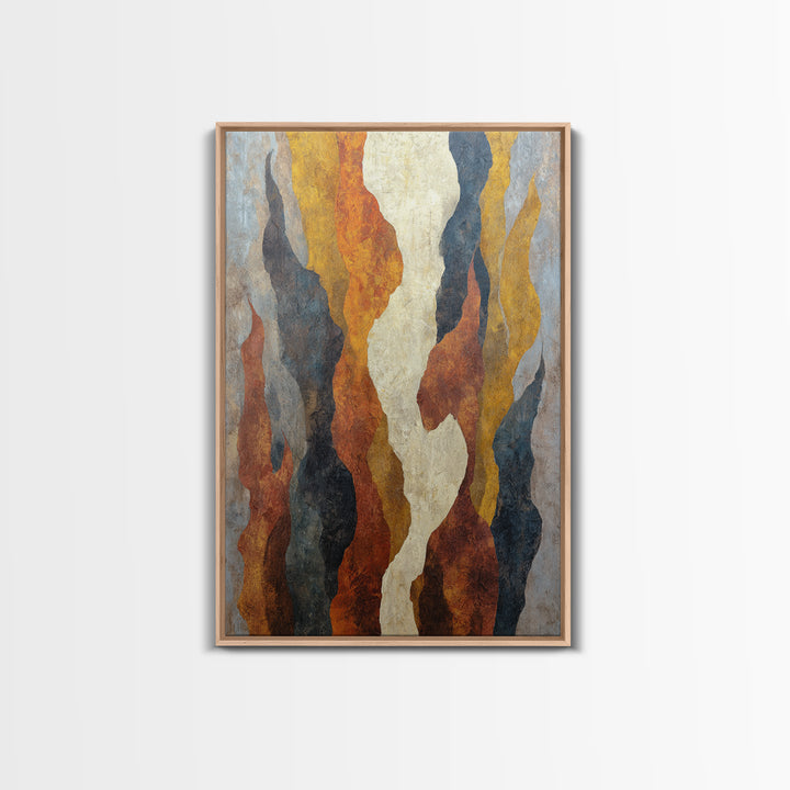 Moody Abstract Flames and Smoke Composition Framed Canvas Print, Basement Art, Neutral Decor, Living Room Decor, Retreat, BAS-2x3-56