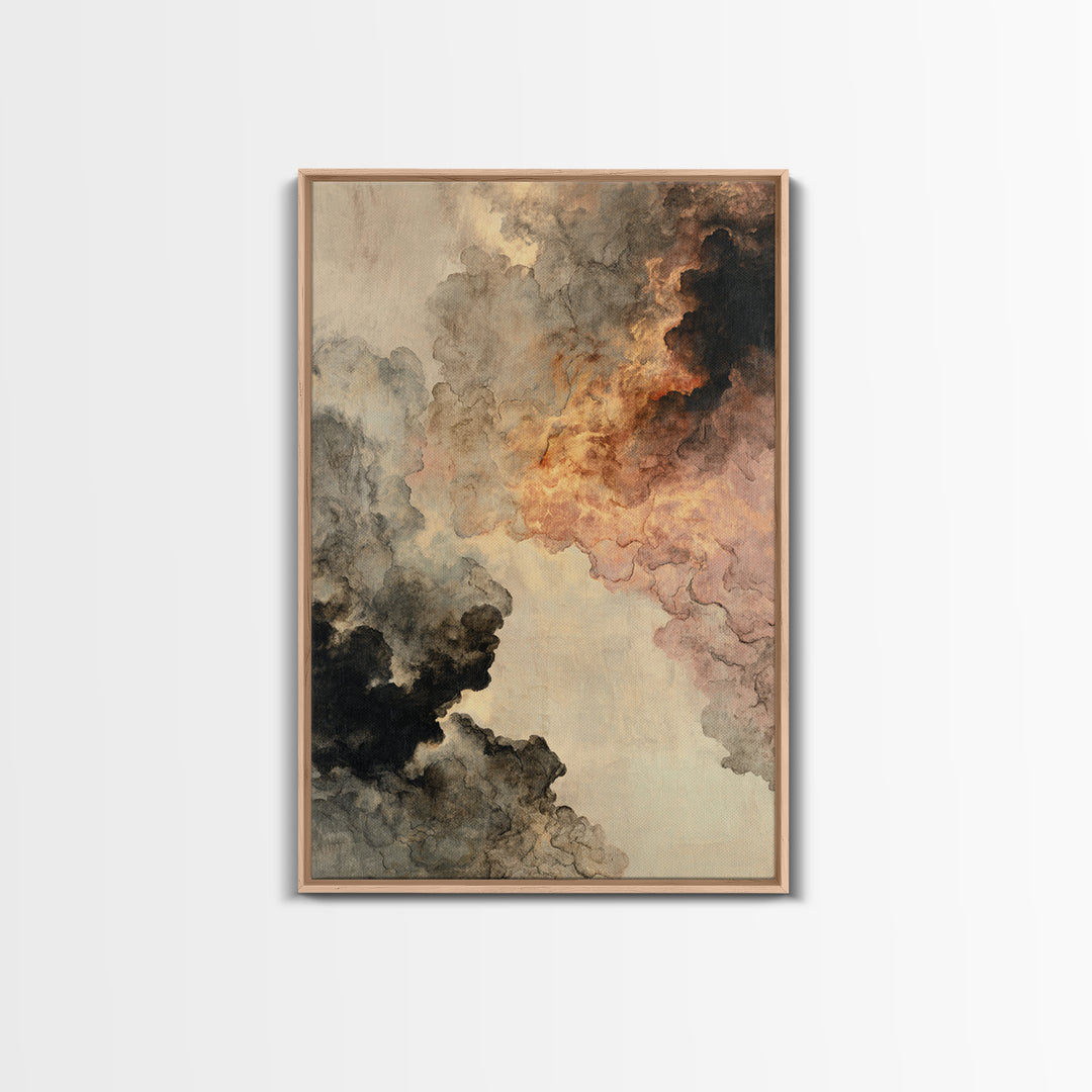 Moody Abstract Flames and Smoke Composition Canvas Print, Basement Art, Contemporary Art, Living Room Decor, Retreat, BAS-2x3-80